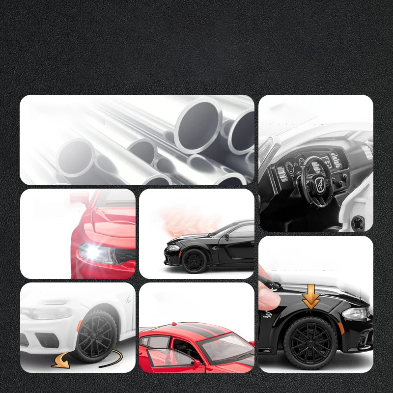 1:32 Charger SRT Hellcat Alloy Muscle Car Model Sound and Light Pull Back Children's Toy Collectibles Birthday Gift