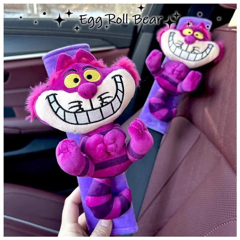 Disney Series Alice in Wonderland Cheshire Cat Plush Doll Car Seat Belt Cover Kawaii Automotive Interior Accessories Girl Gift