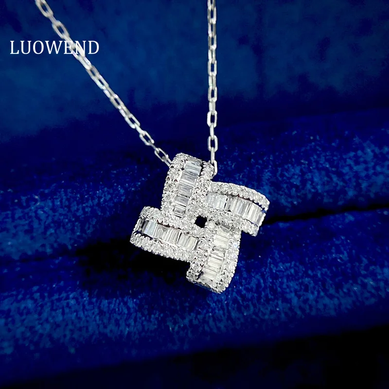 LUOWEND 18K White Gold Necklace Fashion Windmill Design 0.30carat Real Natural Diamond Pendant Necklace for Women Birthday Gift