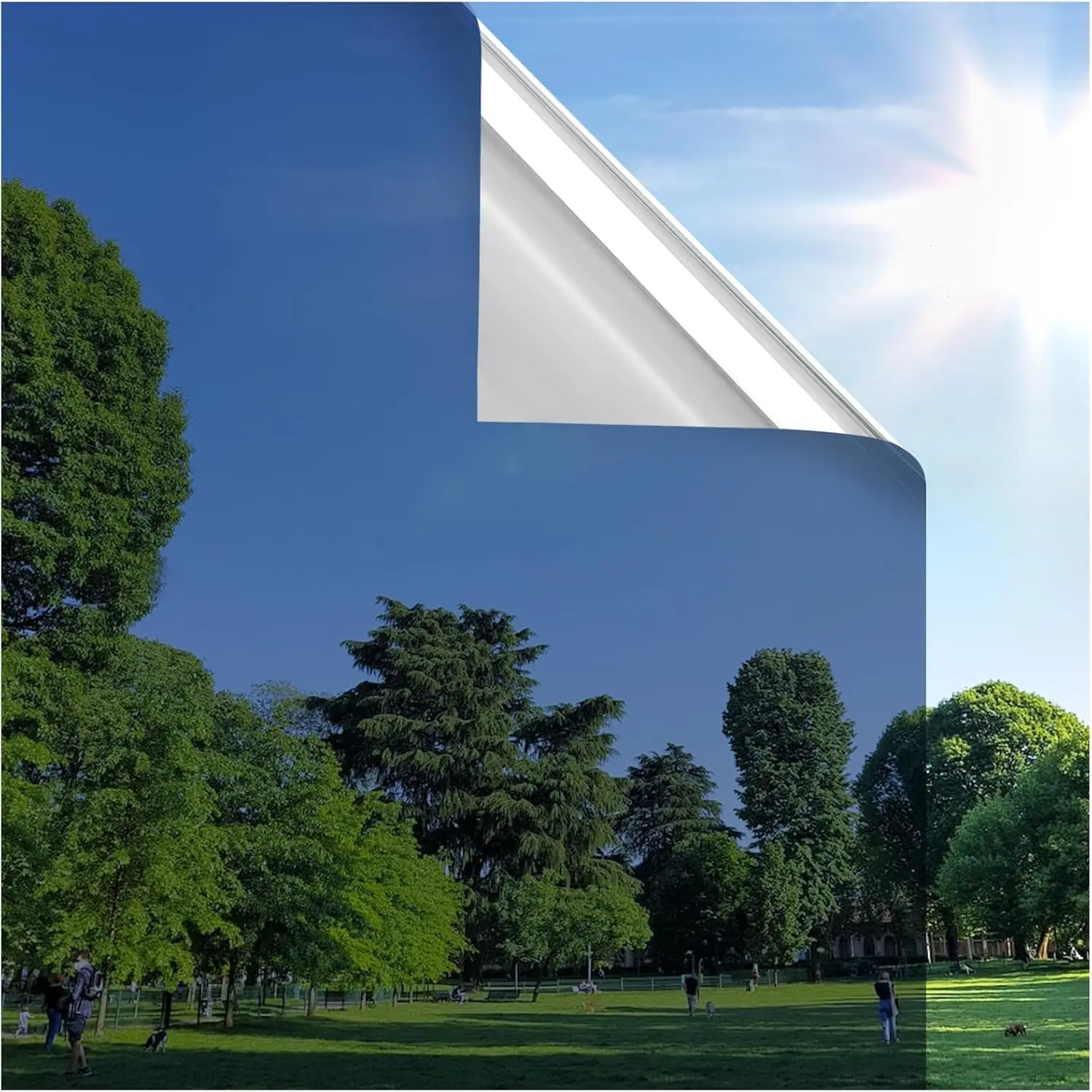 Película de Privacidad para Ventanas Unidireccional, Bloqueo de Calor, Protección UV Antideslumbrante, Adhesión Estática Removible, Azul Plateado 17.5x6.5 pies