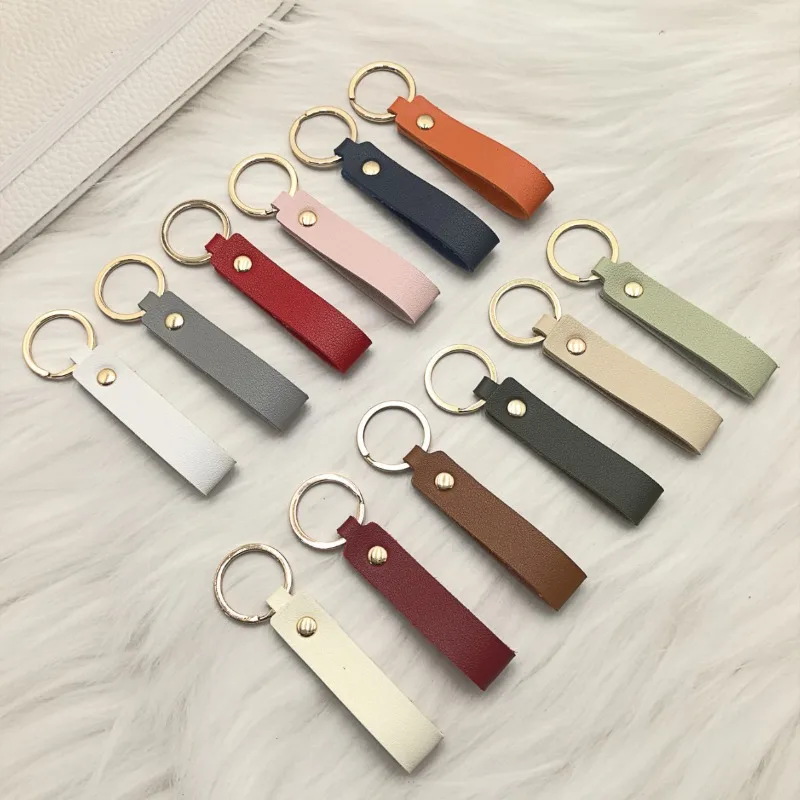 Personalized Name Rectangle PU Leather Bag Keychain Room Number Laser Customized Logo Car Key Chain Ring Gift Keyring