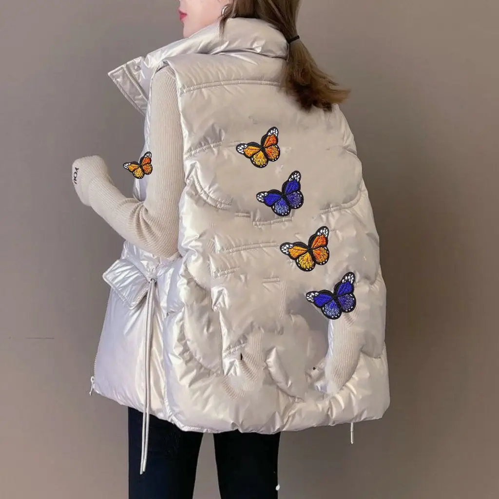 

2025 New Women's Embroidered Wings down Vest ort Stand Collar Jaet Outerwear iny Autumn Winter Faion