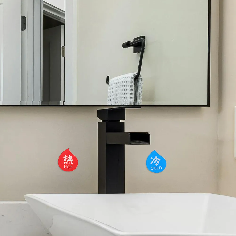 10Pairs Acrylic Hot Cold Water Labels for Faucet Bathroom Shower Hotel Sink Safety Signs Water Temperature Indicator Stickers