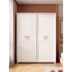 Children's room sliding door wardrobe with top cabinet two-door wardrobe pink girl bedroom sliding door combination cloakroom ca