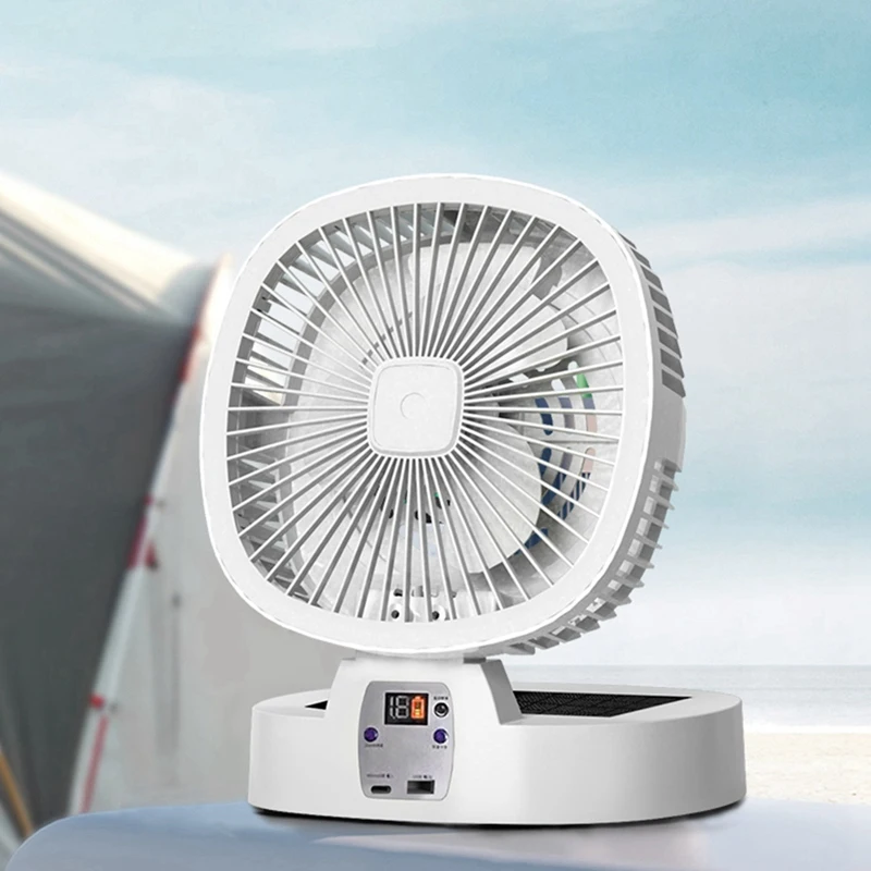 Ventilador eléctrico de escritorio portátil para acampar al aire libre, inalámbrico, Solar, 3 velocidades, Control remoto