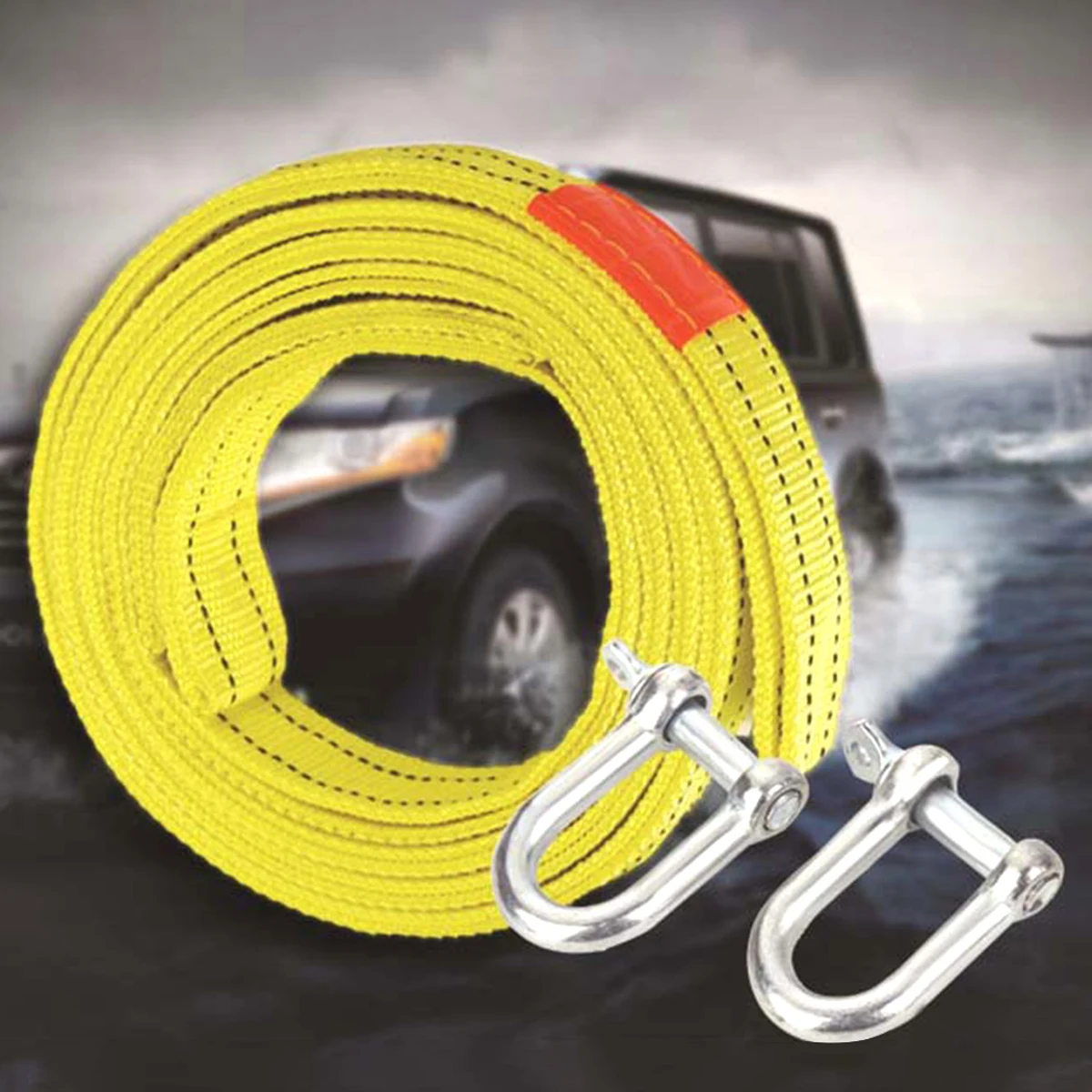 5 M 5 Tons Towing Rope Heavy Duty Traction Tow Ropes Strap Belt High Strength Nylon Strap with Strong Metal Hook for Car Trailer