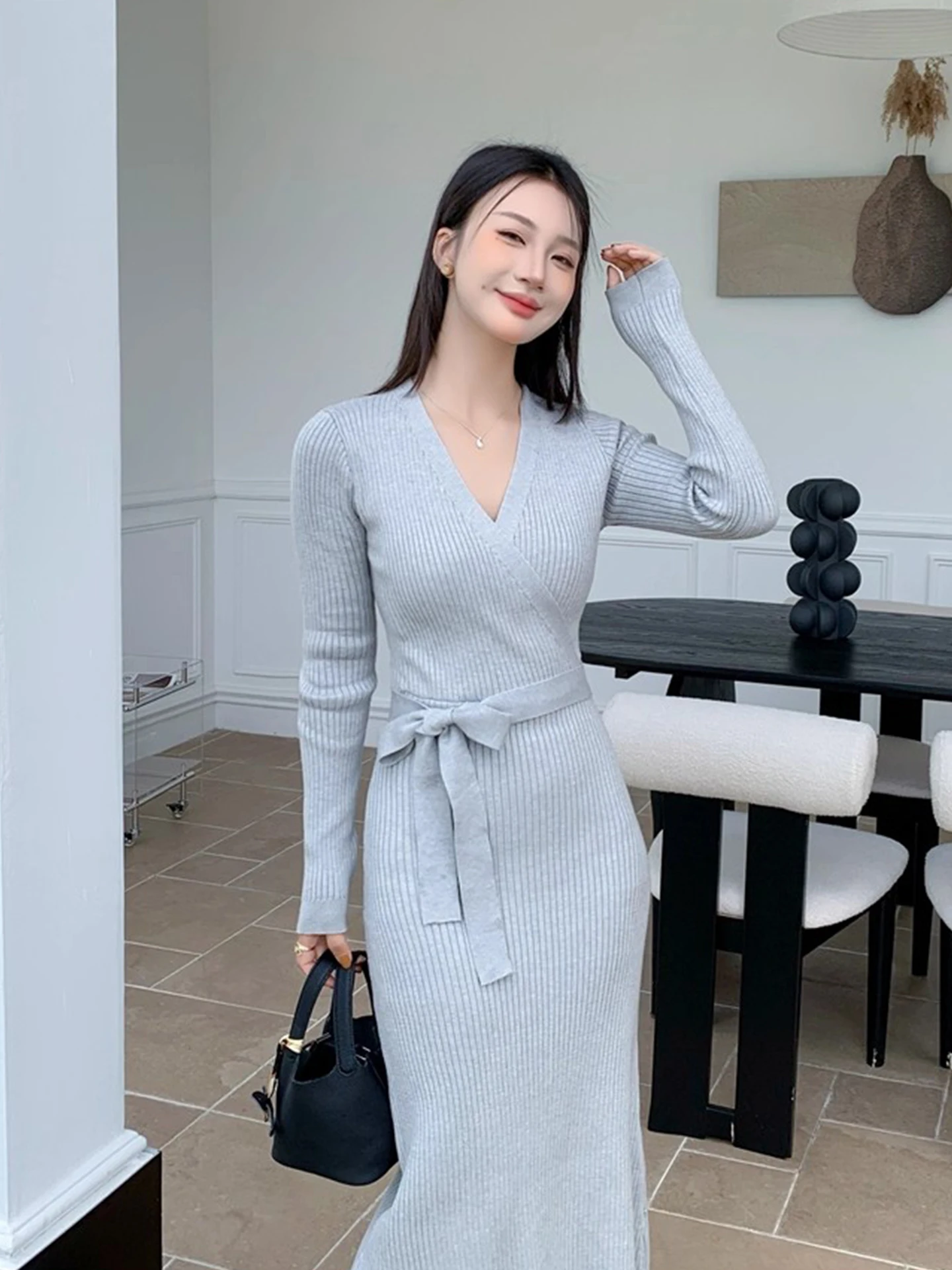 Ele V-Ne Ruched محبوك الدكتور المرأة الخريف الشتاء التخسيس تنورة طويلة التفاف الدكتور مريحة صالح Busin عادية Dr