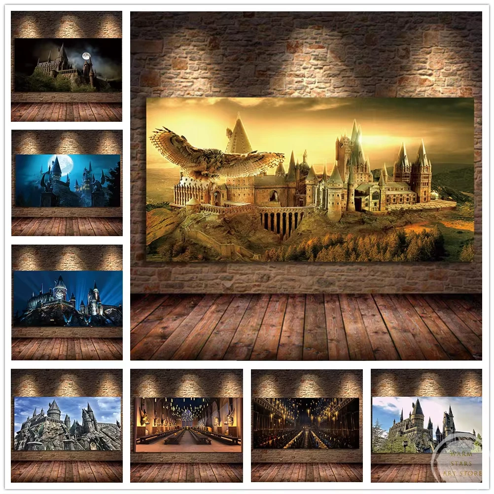 Harries Magic Stone Candlelight ,Hogwartses School of Witchcraft Owl Poster Canvas Painting Wall Art Picture Kids Room Decor