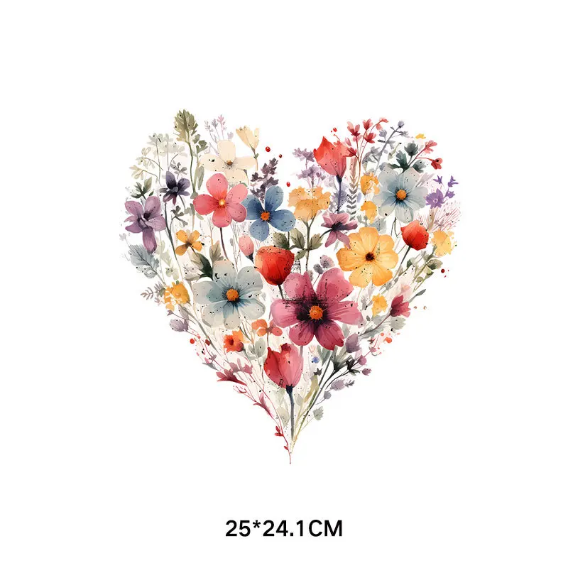 Cartoon flowers and fruits Heat Transfer Vinyl Patches Stickers Thermal for Clothing DIY Mirror Rose T-shirt Applique