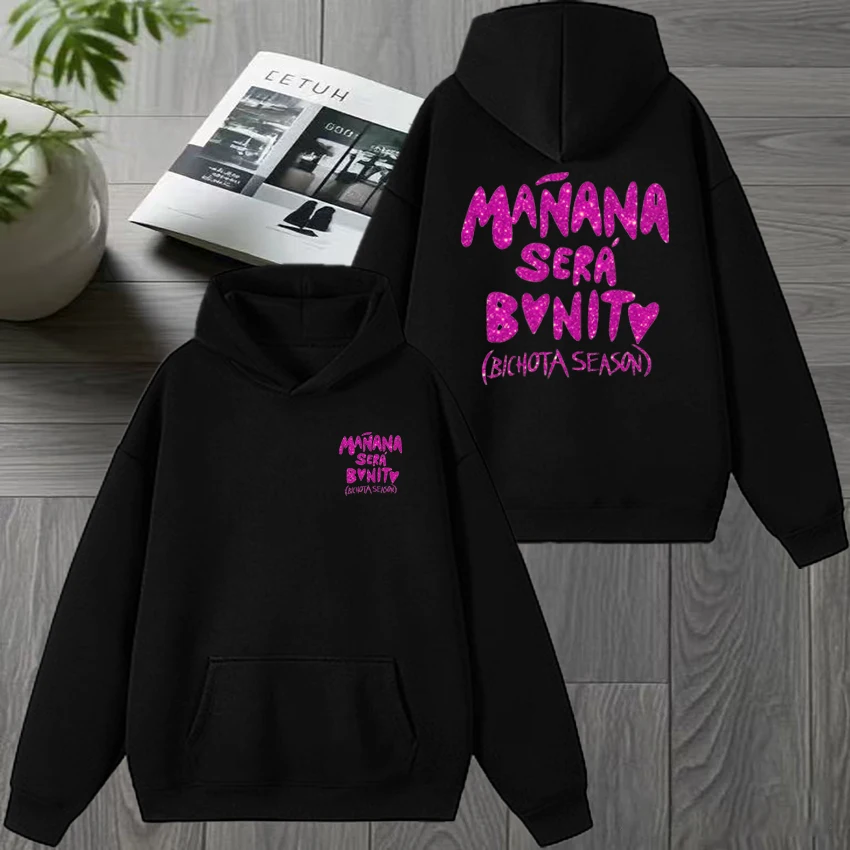 

Karol G Mañana Sera Bonito Hot Sale music Double Sided printed black Hoodie Men women Trend Fleece pullover Unisex Sweatshirt