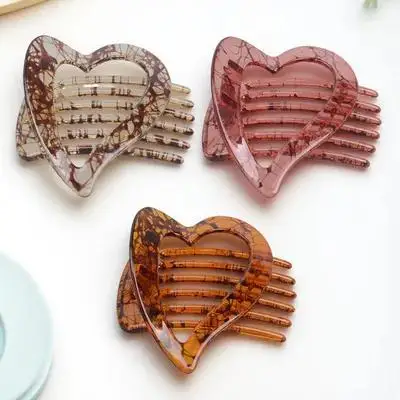 

3pcs Heart Shape Clips Stylish Women Clamps Resin Hairpins Hair Decor Accessories For Party School Daily Wear Durable Hair