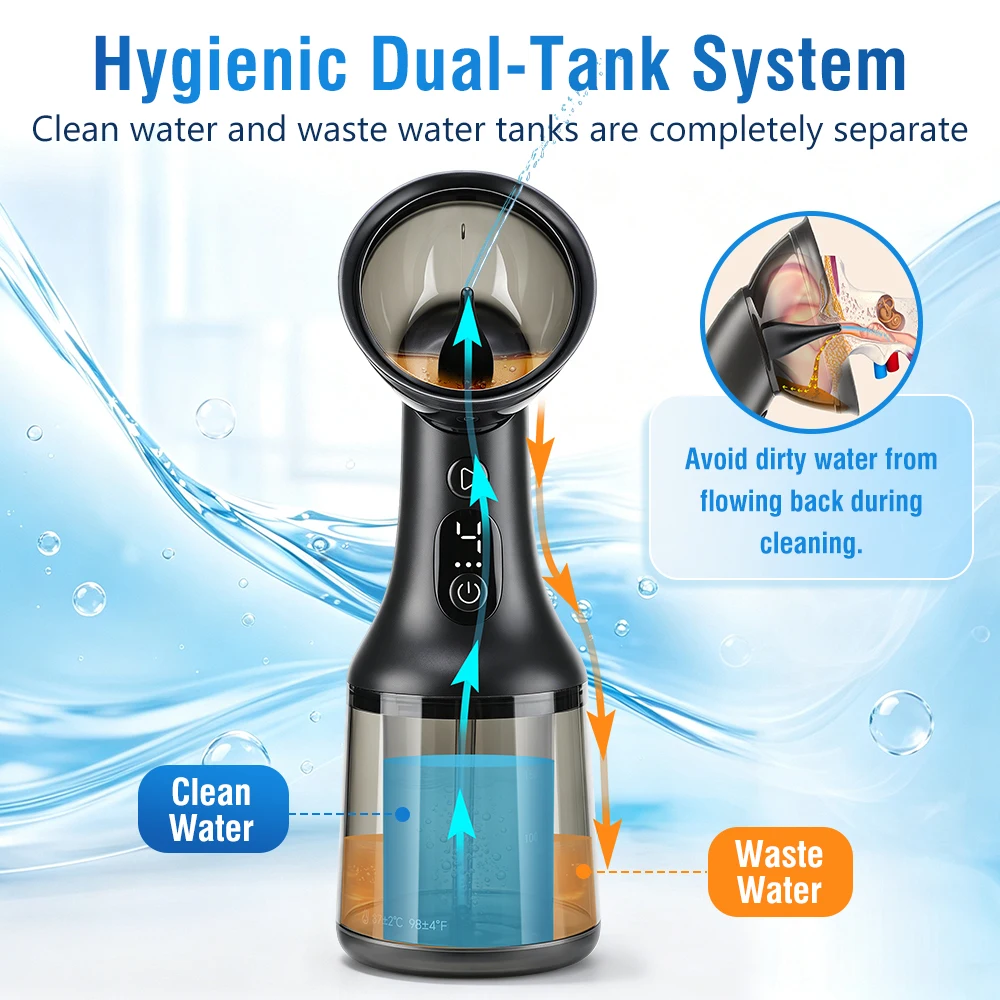 Electric Ear Cleaner Ear Wax Removal Tool 4 Modes LED Display Automatic Ear Irrigation Cleaning Kit 200ml Water Tank Health Care