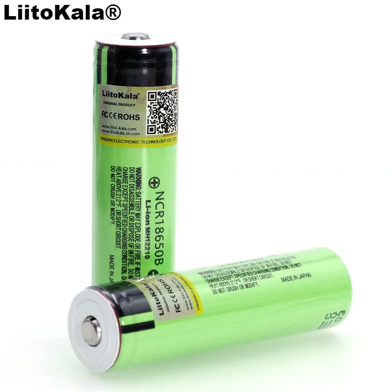 2PCS Liitokala new NCR18650B 3.7 v 3400 mAh 18650 Lithium Rechargeable Battery with Pointed (No PCB) batteries