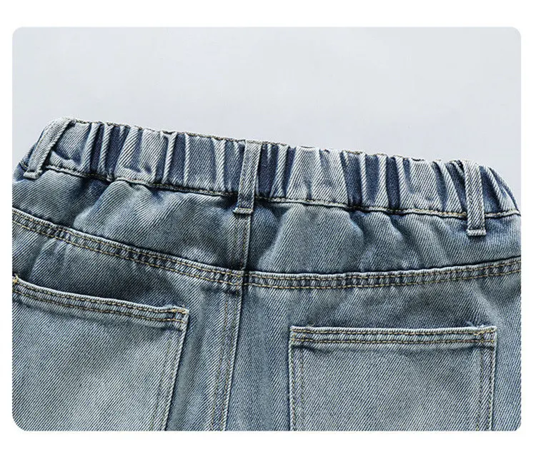 Hochwertige Jeans für große Mädchen mit Herzmuster, Neuheit 2024, Frühjahr/Herbst, modische weite Hosen, lockere Schulhosen für Kinder – Detail 11