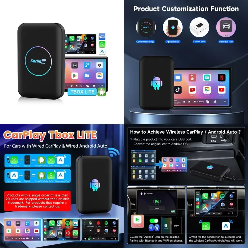 Горячая новинка 2026: Беспроводной Carlink Kit для Android Auto и Apple CarPlay, DVD-плеер, AI Box для автомобиля с Netflix и Google Auto