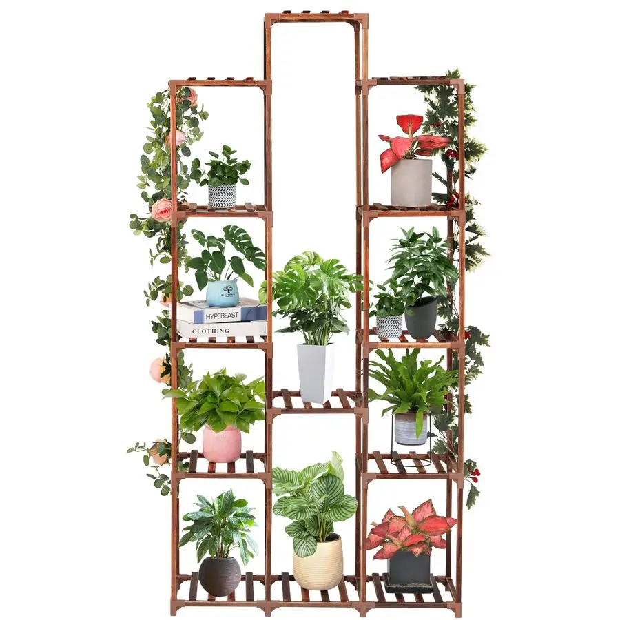 

Подставка для растений в помещении и на открытом воздухе, 13-ярусная деревянная полка для растений для нескольких растений, художественная стойка для растений для окна, сада, балкона, патио, крыльца