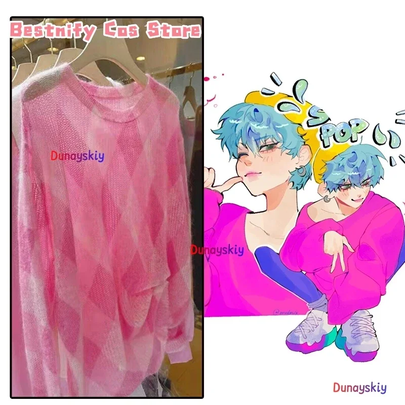 

CosplayKPOP Huntrix Saja Boys Baby Cosplay Costume Pink plaid Thin Sweater Y2K Women's costume Halloween Disguise for Adult Outf