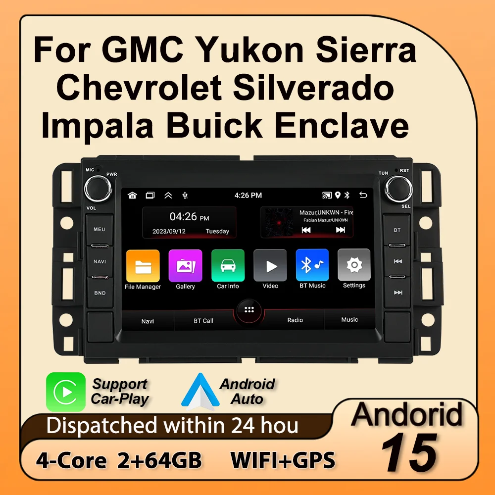 For GMC Yukon Sierra Chevrolet Silverado Impala Buick Enclave Android 15 Car Radio Central Multimedia Intelligent audio system