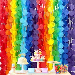 Rainbow Party Decorations Big Polka Dot Tissue Paper Backdrop Streamer Circle Hanging Garland for Fiesta Carnival Party Supplies