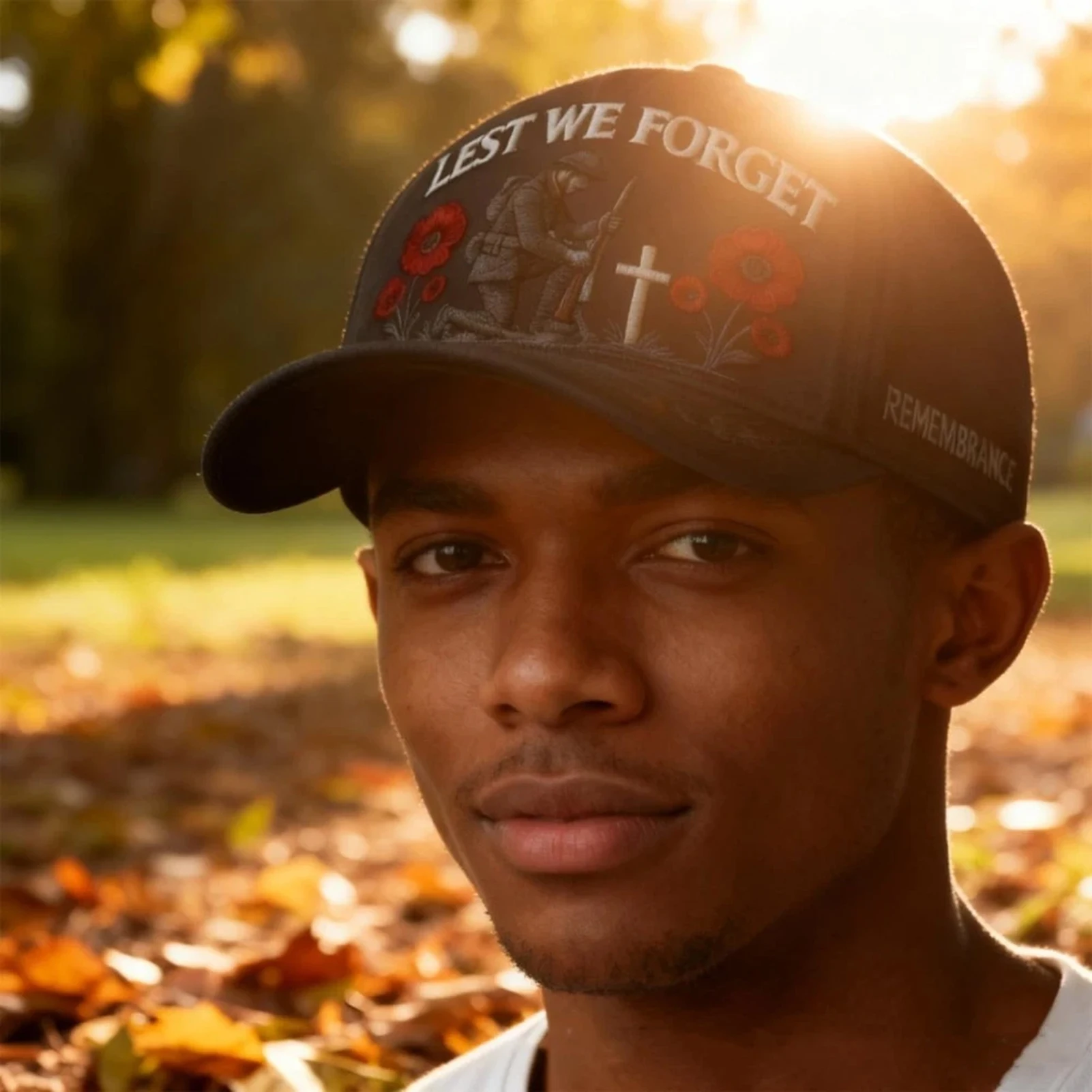Breathable Baseball Cap Vintage for Remembrance Day Veterans Memorial Gift 3D Embroidered Soldier Poppy Hat Durable Cotton