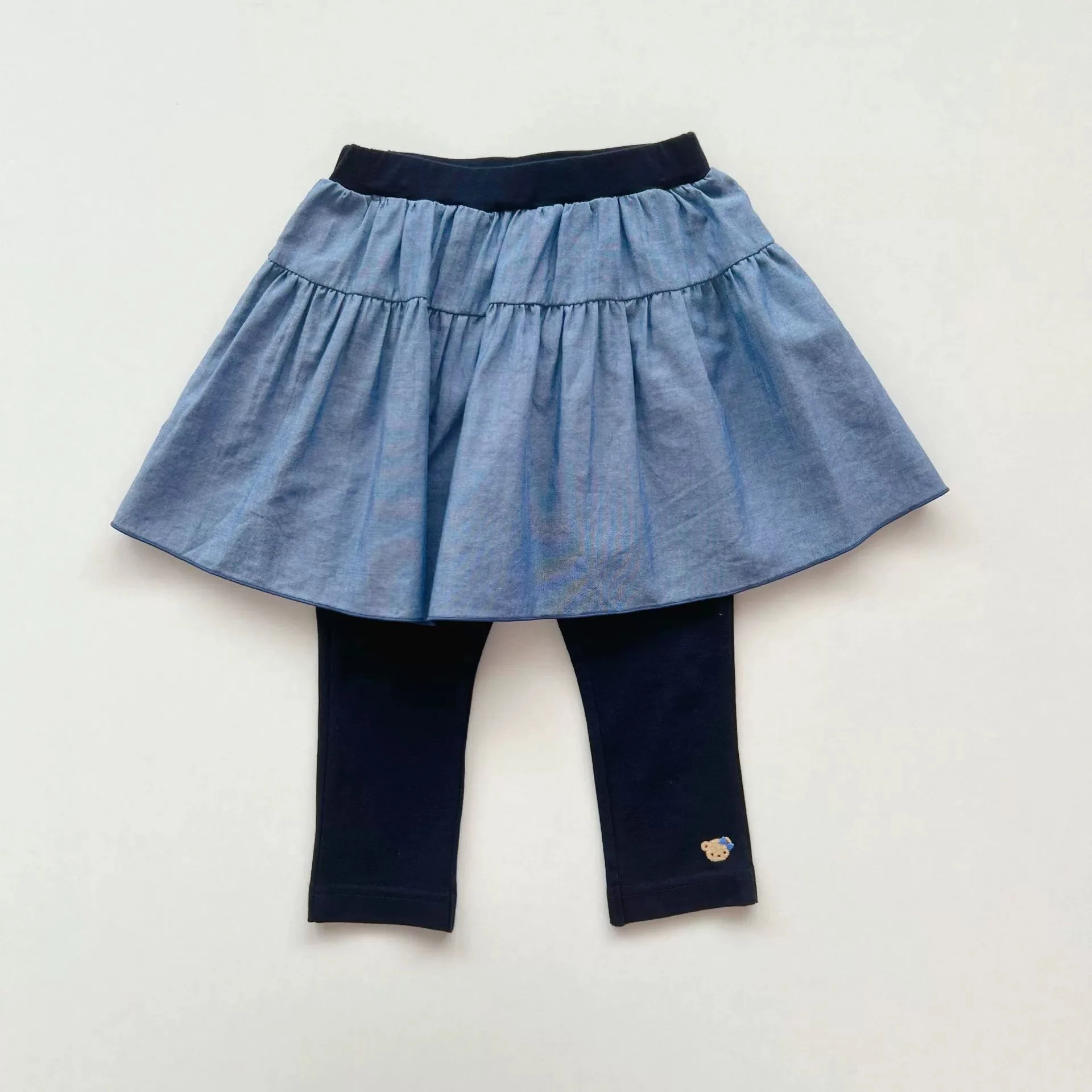 2026 Spring Autumn Girls Cute Bear Print Skirt Leggings Pants Embroidered Skirt Pants Ultra Soft Cotton Stretchy Tights
