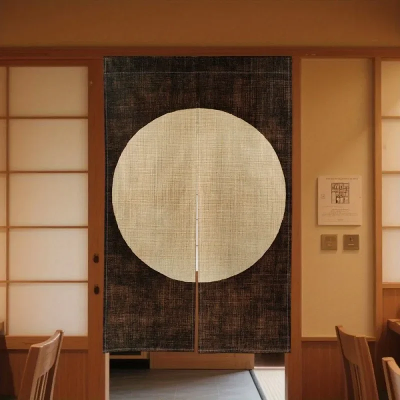 Japanese Zen Ink Painting Landscape Sun Moon Printing Warm Curtain Door Curtain Partition Curtain Tea Room Bedroom  Home Decor