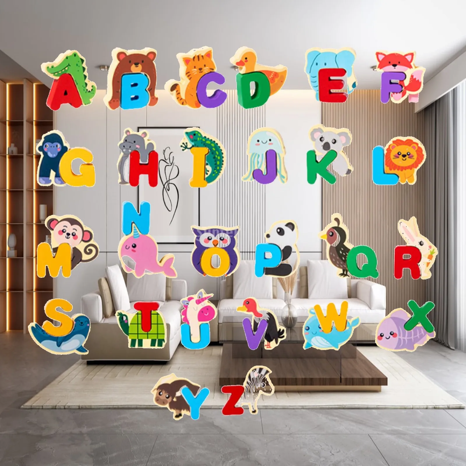 Wooden Animal Alphabet Puzzle Paired Puzzle, Reusable Preschool Travel Game Matching Game for Kindergarten, Girls Children