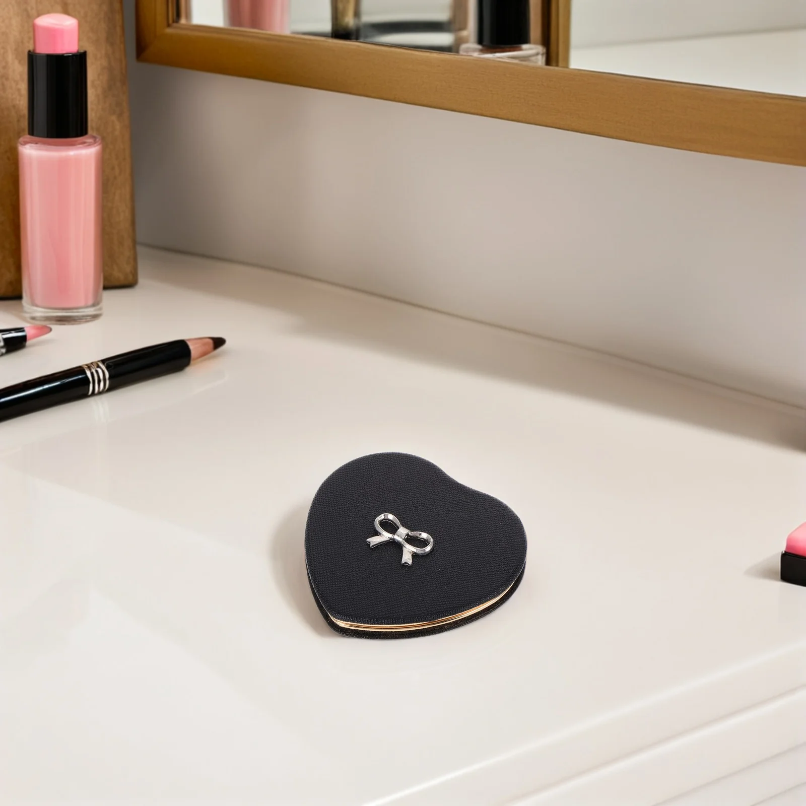 

2pcs Heart Shaped Compact Portable Folding Makeup Mirror For Women Mini Travel Purse Handheld Beauty Tool - Hd Reflective