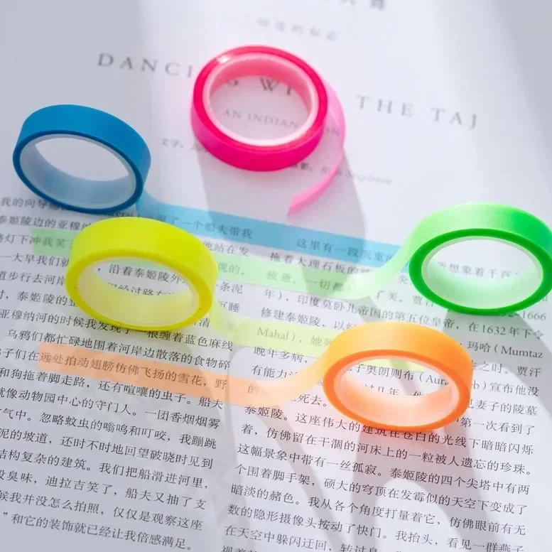 5Rolls Transparent Highlighter Tape Morandi Book Annotation Sticky Notes Fluorescent Reading Marking Tape Index Notes