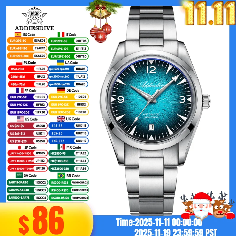 

ADDIESDIVE 39MM luxury Watch 316L Stainless Steel Japan 8215 Dress 10Bar Waterproof Men Automatic Mechanical Watches New AD2508