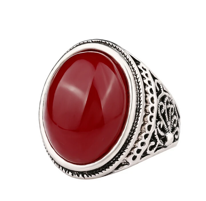 Vintage Ring - Punk  Plated Ring Vintage Jewelry Big Black Stone Ring Red Jewelry For Men women Gift Silver Color Rings 20036