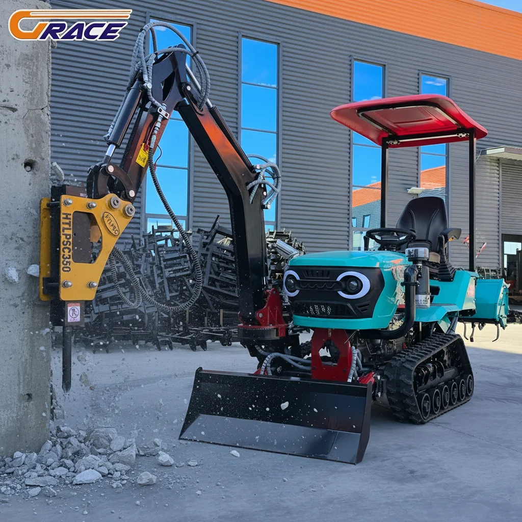 

Кастомизированный гусеничный трактор с роторным культиватором для сельскохозяйственных работ