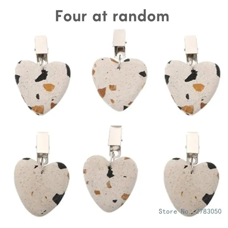 4Pcs Heart Shape Tablecloth Clips Table Marble Pendants with Clips for Indoor Outdoor Home Kitchens Wedding Party