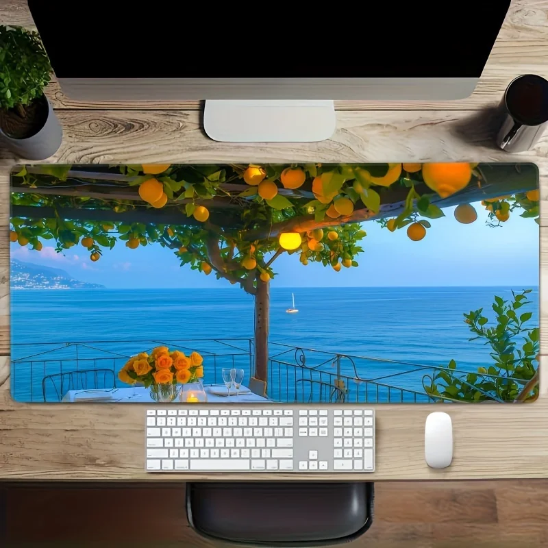 Lemon Tree Coastal View Oversized Gaming Mouse Pad Non-Slip Rubber Desk Mat for Work and Play