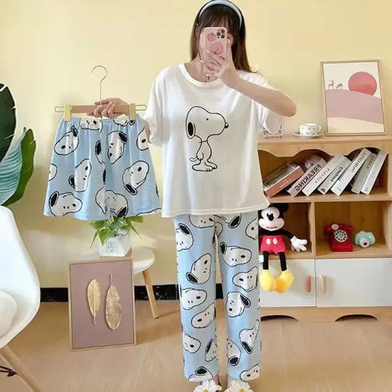 Snoopy cute cartoon girls boys nightgown home clothes 3PCS sleepwear cartoon round neck pajamas