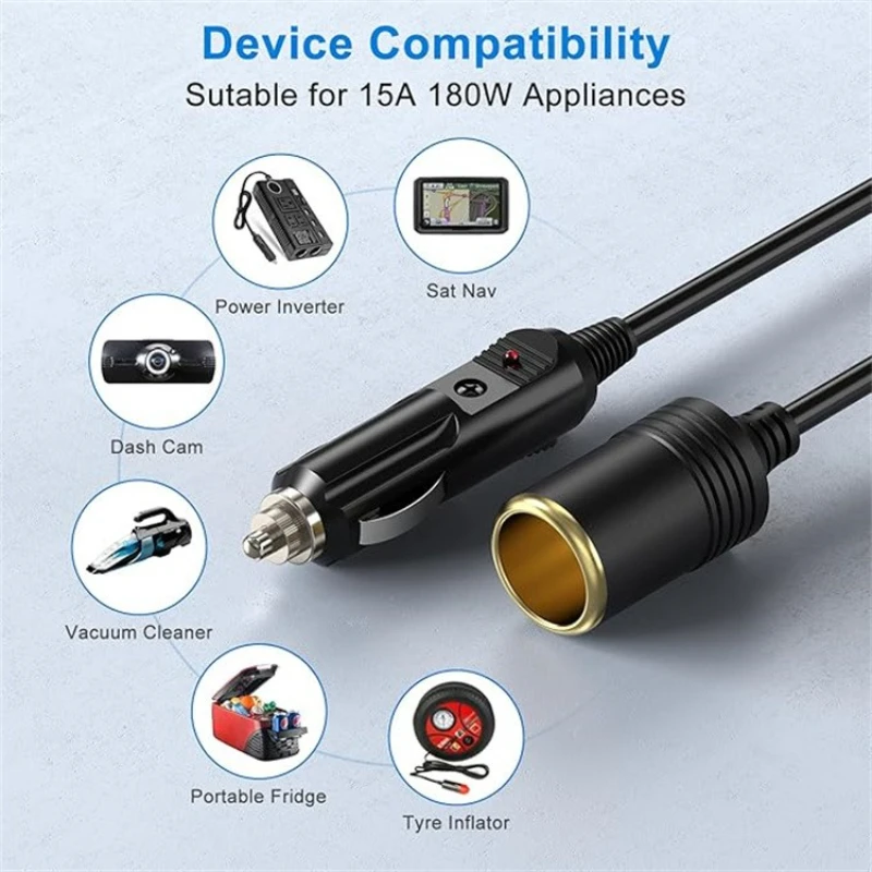 Car Cigarette Lighter Extension Cord Cigarette Lighter Male To Female Socket Plug Car Extension Cord Adapter 12v24v Universal