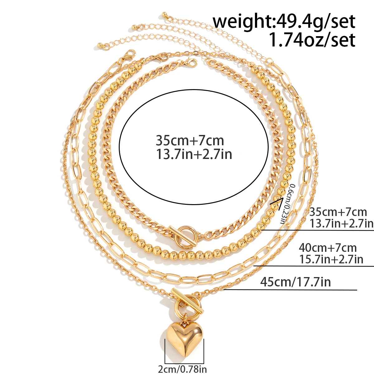 Lacteo Punk Multilayer Beaded Ball Chain Heart Pendant Choker for Women Necklace Collar Party Jewelry On The Neck Wedding Girls