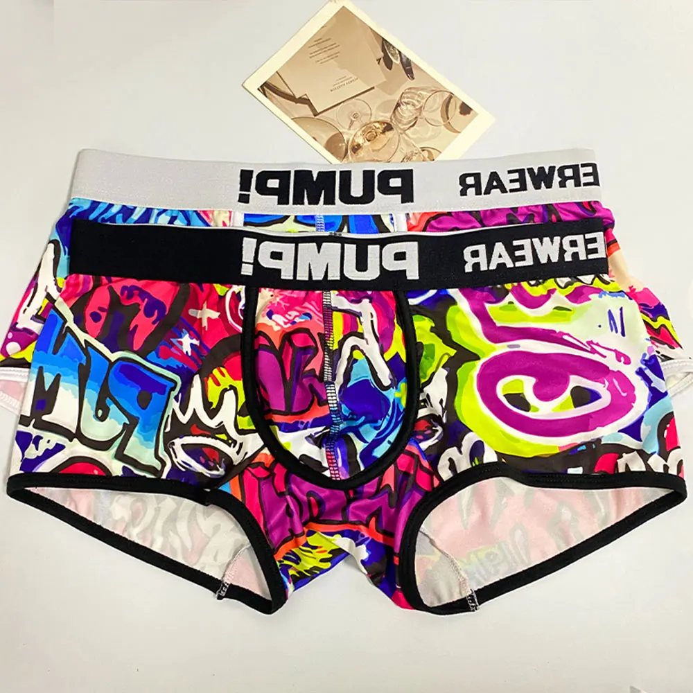 Sexy Men Underwear Funny Briefs Underpants Graffiti Jockstrap Boxer Male Panties Bikini Shorts