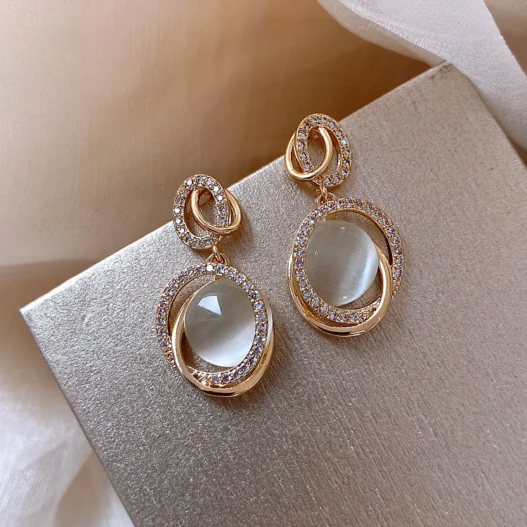Transparent Cubic Imitation Opal Rhinestones Circle Geometric Dangle Earrings for Women Fashion Magnificent Dainty Daily Jewelry image 5