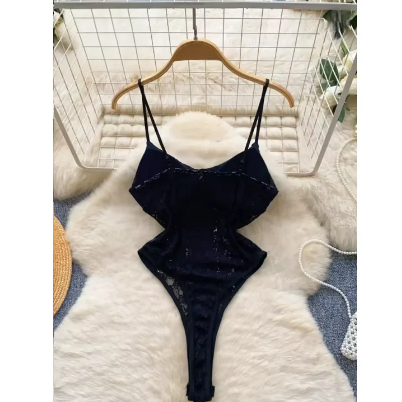 Lace Sexy Bodysuits Letter Print Summer Sleeveless Open Crotch Tank Top Strap Flirty Sheer Play bodysuit Beach Party image 4