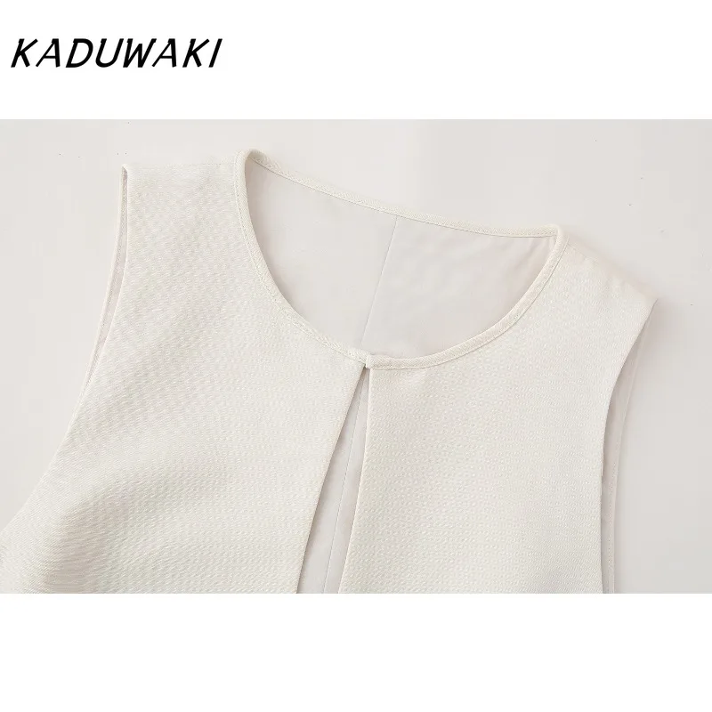 KADUWAKI Fashion Retro V-neck Sleeveless Solid Undershirt Jackets Fashion Loose Side Zipper Split Half-body Robe Ins Simple Sets