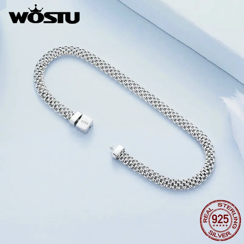 Wostu-女性用スターリングシルバーニットメッシュブレスレット,ブレスレット,925スターリングシルバー,シンプルなニット,ファッショナブルなチェーン,高級ジュエリー,ウェディングギフト,b124