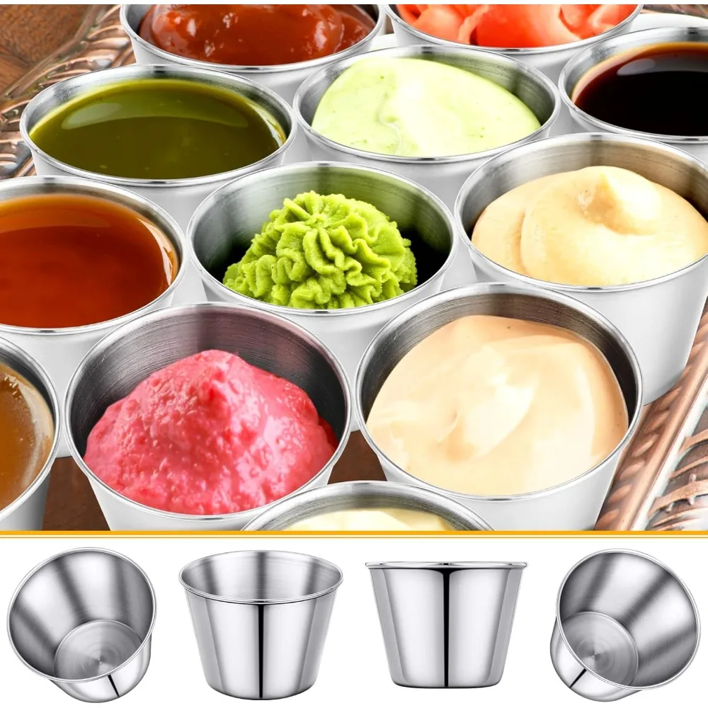 Vasos de salsa de Metal populares, 500 Uds., rameks de Metal individuales para Salsa, vasos de salsa de acero inoxidable para inmersión de 2,5 oz, cuenco de Salsa a granel, nuevo