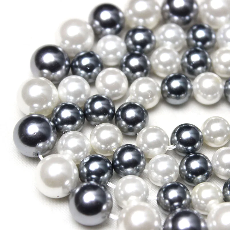 Natural Grey White Shell Pearl Loose Round Spacer Beads For Jewelry Making DIY Bracelet Necklace Accessories 15\'\' 6/8/10/12mm