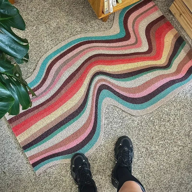 

Entrance Dustproof Door Mat Anti-slip Anti-scratch Foot Mats Modern Home Decoration Colorful Striped Outdoor Carpet Cuttable Rug