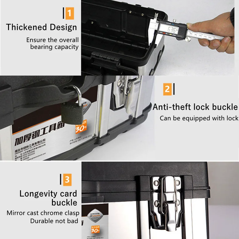 Toolbox Stainless Steel Tools Storage Box with Handle Tool Box Organizer Box Empty Large Extension Container Tool Organizer