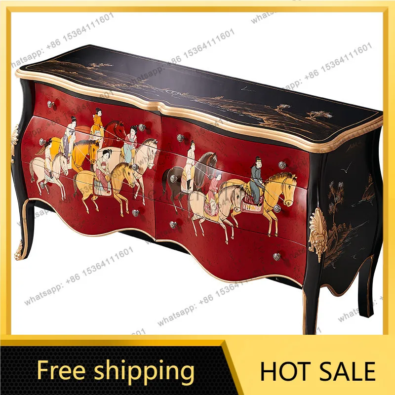 FG French solid wood Chinese red retro Guochao new Chinese hand-painted characters living room entrance counter