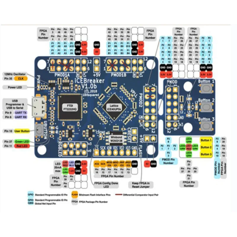 placa de desenvolvimento fpga para pmod conectores ice40up5k ice40e 120 kbit v10 01