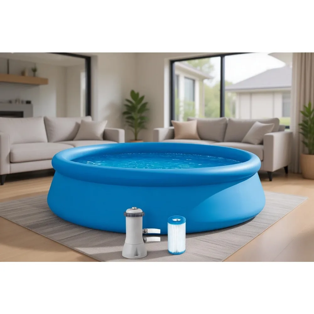 12 ft Round Inflatable Above Ground Pool Set with 530 GPH Filter Pump and Cartridge