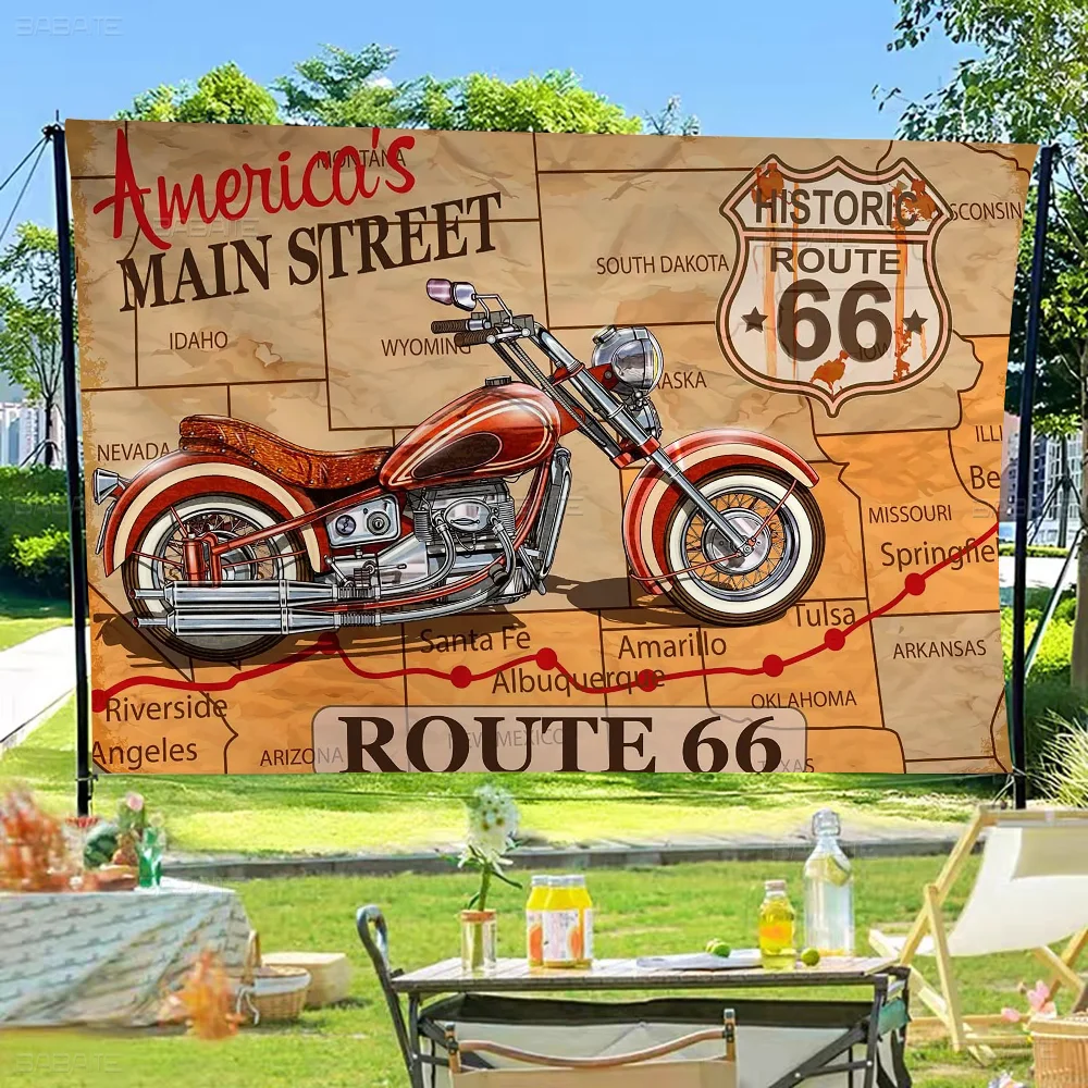 American Route 66 Creative Pattern Hanging Flag Polyester Printed Banner Hand Pulled Flag